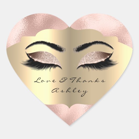 Metallic Glitter Gold Lash Eyes Love &Bedankt Roze Hart Sticker (Voorkant)