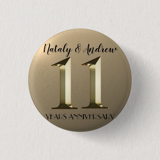 Metallic Gold 11e bruiloft Jubileum Ronde Button 3,2 Cm (Voorkant)