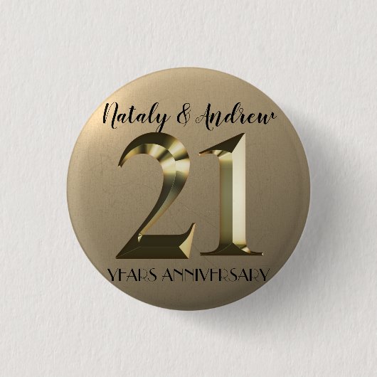 Metallic Gold 21e bruiloft Jubileum Ronde Button 3,2 Cm (Voorkant)