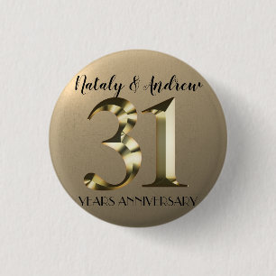 Metallic Gold 31e bruiloft Jubileum Ronde Button 3,2 Cm