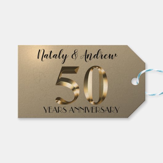 Metallic Gold 50th Wedding Jubileum Cadeaulabel (Voorkant (Horizontaal))