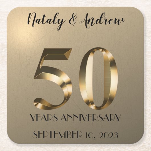 Metallic Gold 50th Wedding Jubileum Kartonnen Onderzetters (Voorkant)