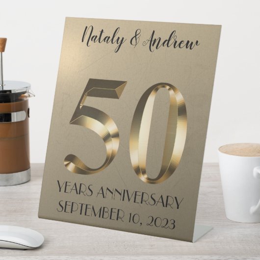 Metallic Gold 50th Wedding Jubileum Reclamebord Met Voetstuk (Insitu)
