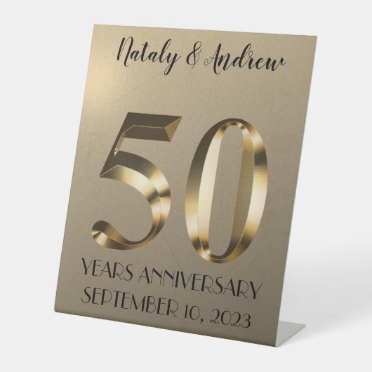 Metallic Gold 50th Wedding Jubileum Reclamebord Met Voetstuk (Voorkant)