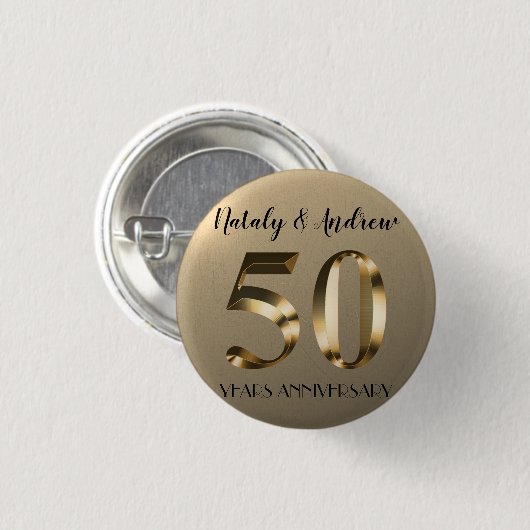 Metallic Gold 50th Wedding Jubileum Ronde Button 3,2 Cm (Voorkant /achterkant)