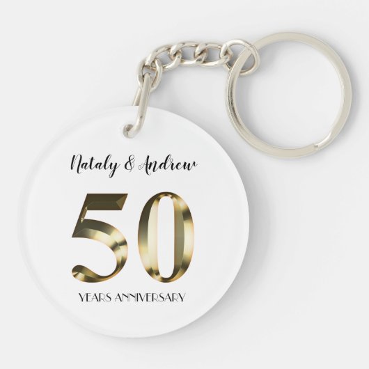 Metallic Gold 50th Wedding Jubileum Sleutelhanger (Achterkant)