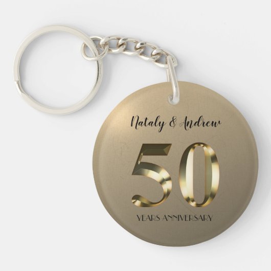 Metallic Gold 50th Wedding Jubileum Sleutelhanger (Voorkant)