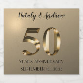 Metallic Gold 50th Wedding Jubileum Sparkling Wijnetiket (Enkel label)
