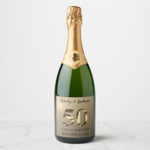 Metallic Gold 50th Wedding Jubileum Sparkling Wijnetiket