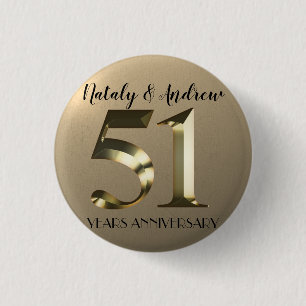 Metallic Gold 51e bruiloft Jubileum Ronde Button 3,2 Cm