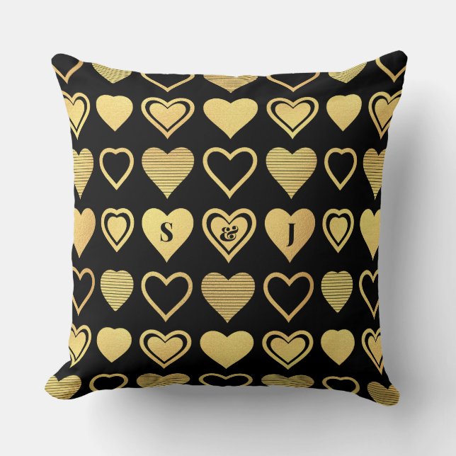 Metallic Gold Accent Hearts Valentine Gift Kussen (Voorkant)