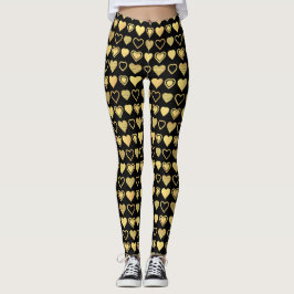 Metallic Gold Accent Hearts Valentine Gift Leggings