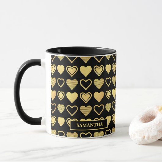Metallic Gold Accent Hearts Valentine’s Gift Mok (Met donut)
