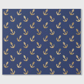Metallic Gold Anchors op Navy Blue Cadeaupapier (Vlak)