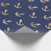 Metallic Gold Anchors op Navy Blue Cadeaupapier (Hoek)