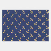 Metallic Gold Anchors op Navy Blue Inpakpapier Vel (Voorkant 3)