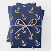 Metallic Gold Anchors op Navy Blue Inpakpapier Vel (In situ)