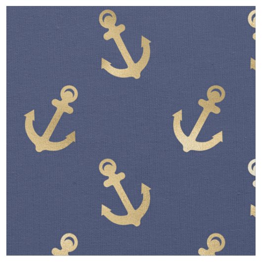 Metallic Gold Anchors op Navy Blue Stof (Close Up)