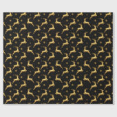 Metallic Gold and Black Reindeer and Stars Cadeaupapier (Vlak)