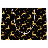 Metallic Gold and Black Reindeer and Stars Groot Cadeauzakje (Achterkant)