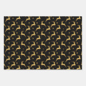 Metallic Gold and Black Reindeer and Stars Inpakpapier Vel (Voorkant 3)