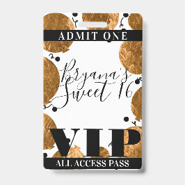 Metallic Gold Balloons Sweet 16 Party VIP Pass Badge