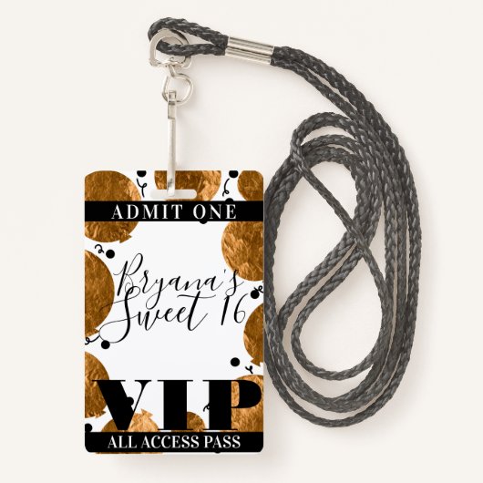 Metallic Gold Balloons Sweet 16 Party VIP Pass Badge (Voorkant met draagriem)