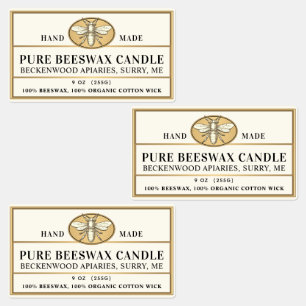 Metallic Gold Beeswax Ivory Candle Heraldic Bee Labels