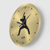 Metallic Gold Black Baseball Speler Silhouet Grote Klok (Hoek)