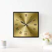 Metallic Gold & Black Border Roman Numerals Vierkante Klok (Huis)