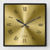 Metallic Gold & Black Border Roman Numerals  Vierkante Klok (Voorkant)