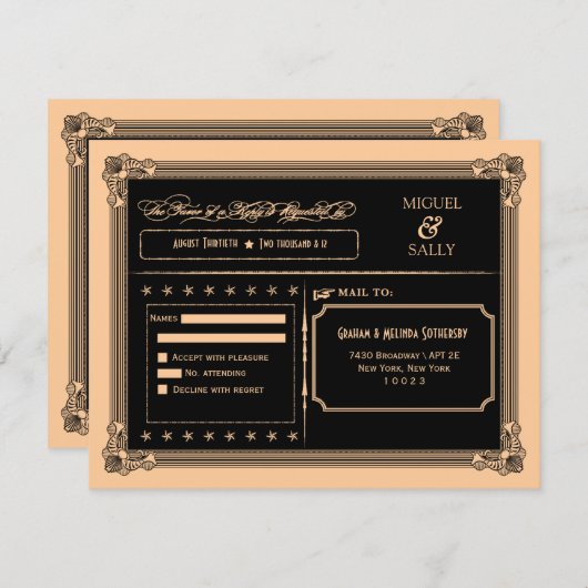 Metallic Gold & Black DIY Weddenschap RSVP (Voorkant / Achterkant)