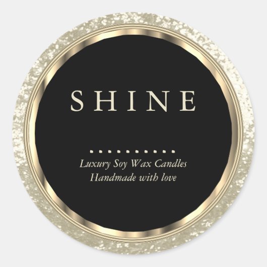 Metallic Gold, Black en Ivory Glitter Ronde Sticker (Voorkant)