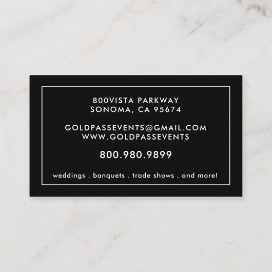 Metallic Gold Black Event Planner Visitekaartje (Achterkant)