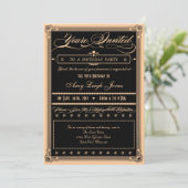 Metallic Gold & Black Fancy Birthday Party Kaart (Staand voorkant)