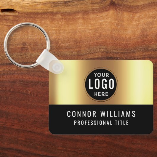 Metallic Gold Black Logo Name Sleutelhanger (Achterkant)