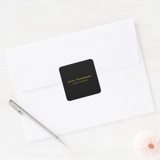 Metallic Gold & Black Professional Modern Elegant Vierkante Sticker (Envelop)