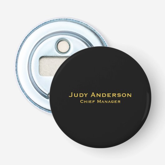 Metallic Gold & Black Professional Modern Name Pro Button Flesopener (Voorkant)