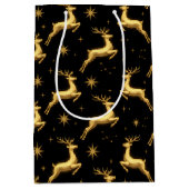 Metallic Gold Black Reindeer Stars Wine, Small, Medium Cadeauzakje (Voorkant)