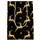Metallic Gold Black Reindeer Stars Wine, Small, Medium Cadeauzakje (Achterkant)