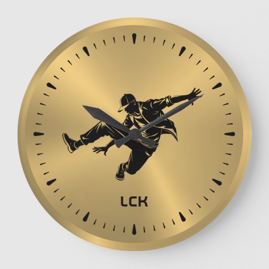 Metallic Gold Black Silhouette Hip Hop Dancer Grote Klok (Voorkant)