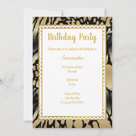 METALLIC GOLD BLACK SPOT ANIMAAL PRINT BIRTHDAY KAART (Voorkant)