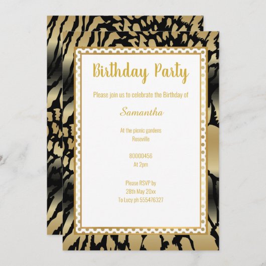 METALLIC GOLD BLACK SPOT ANIMAAL PRINT BIRTHDAY KAART (Voorkant / Achterkant)
