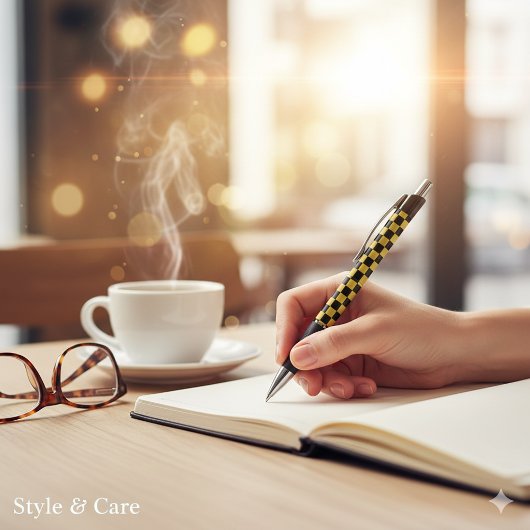 Metallic Gold Black Square Box Pattern Style Emmy Pen