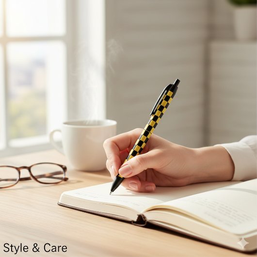 Metallic Gold Black Square Box Pattern Style Zwarte Inkt Pen