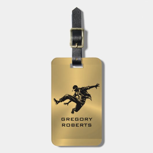 Metallic Gold Black Street Dancer Silhouette Bagagelabel (Voorkant verticaal)