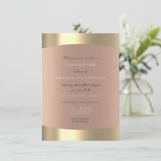 Metallic Gold Black White Minimal Sepia Roos Blush Kaart (Staand voorkant)