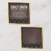 Metallic Gold Border | Bruine textuur | Opgebouwd Vierkante Visitekaartje (Voorkant / Achterkant)