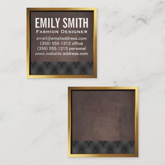 Metallic Gold Border | Bruine textuur | Opgebouwd Vierkante Visitekaartje (Voorkant / Achterkant)