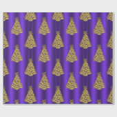 Metallic Gold Christmas Trees on Purple Christmas Cadeaupapier (Vlak)